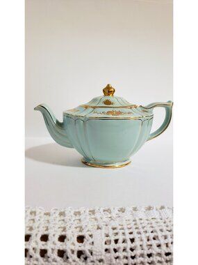 Vintage Sadler Tea Pot: Mint Green with Gold Roses, 1940s China